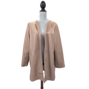 Chicos 3 Vegan Faux Leather Open Front Jacket 16 18 Tan Soft Lined Capsule Layer